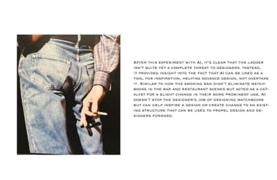 Final spread: a person in jeans holding a cigarette at their side, with a concluding paragraph